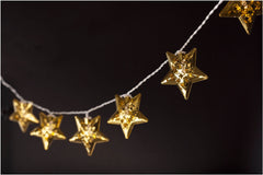Entac Christmas Lights Indoor Metal Gold Stars 10 LED Warm 1.65m (2xAA Not Included)