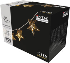 Entac Christmas Lights Indoor Metal Gold Stars 10 LED Warm 1.65m (2xAA Not Included)