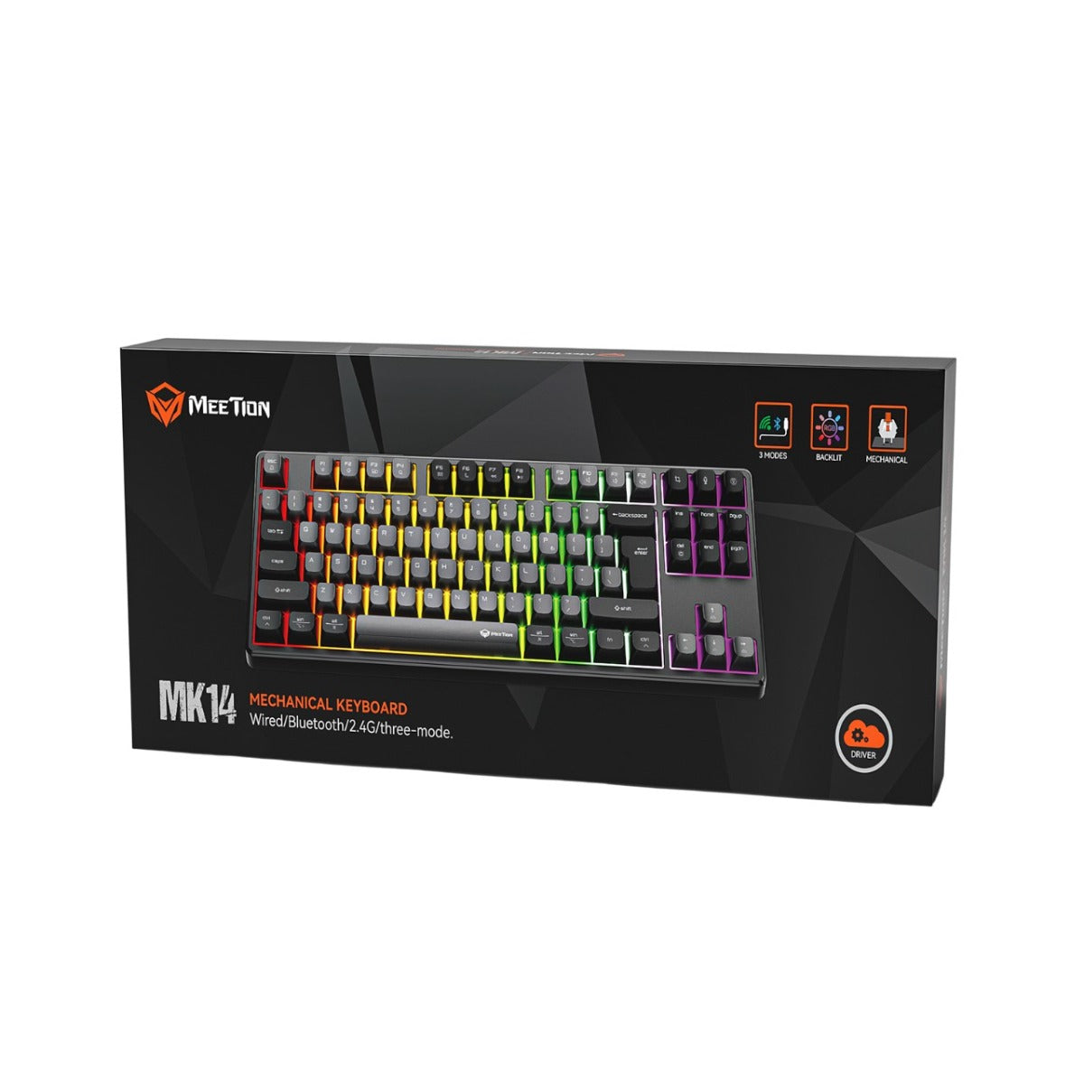 Meetion MT-MK14 Μηχανικό Πληκτρολόγιο Gaming Ενσύρματο & Ασύρματο με Bluetooth και 2.4G RGB Μαύρο US