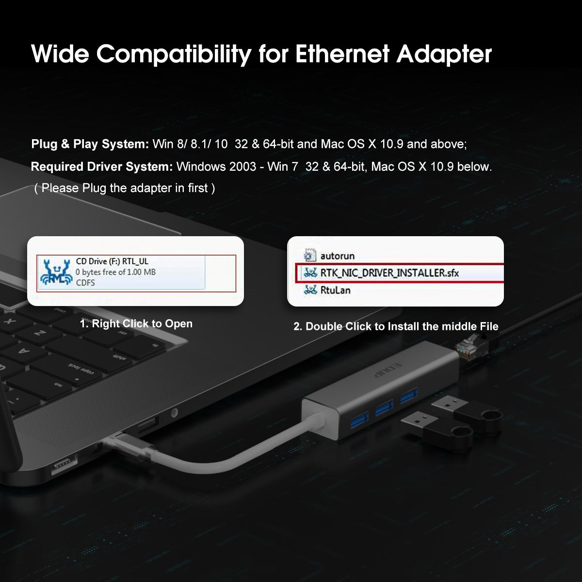 Σταθμός σύνδεσης 4 σε 1 EDUP EP-9801 10/100/1000Mbps Type-C LAN USB 3.0
