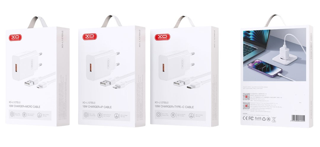 XO L127 USB-A QC18W Φορτιστής Ταχείας Φόρτισης με Lightning Καλώδιο