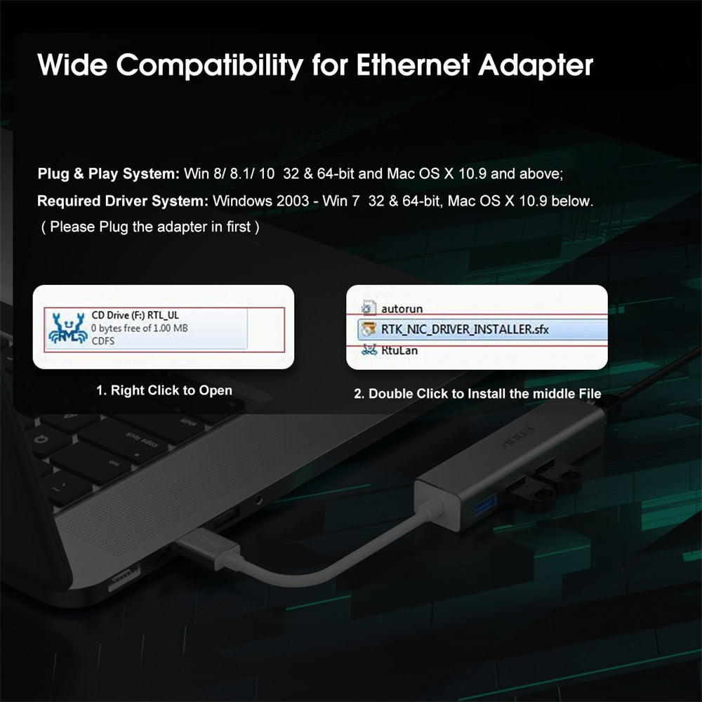 EDUP Αντάπτορας EP-9606 10/100/1000Mbps USB3.0 LAN + Θύρα USB 3.0