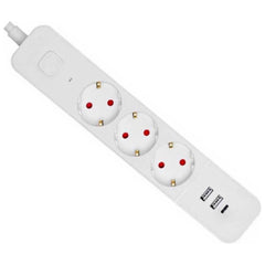 Entac Πολύπριζο D2 με 3 Πρίζες και Διακόπτη 1.5m 2xUSB-A x 1xUSB-C 3G1.5
