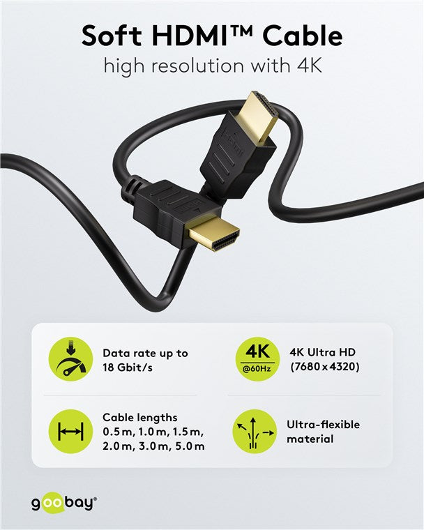 Goobay Καλώδιο HDMI Ethernet Υψηλής Ταχύτητας 4K/60Hz 18Gbit/s Μαύρο 1μ 80101