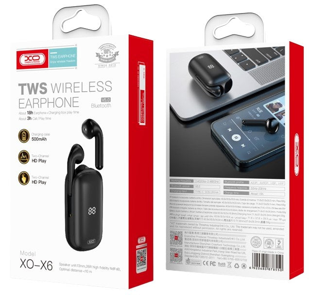 XO X6 TWS Wireless Earphones Black