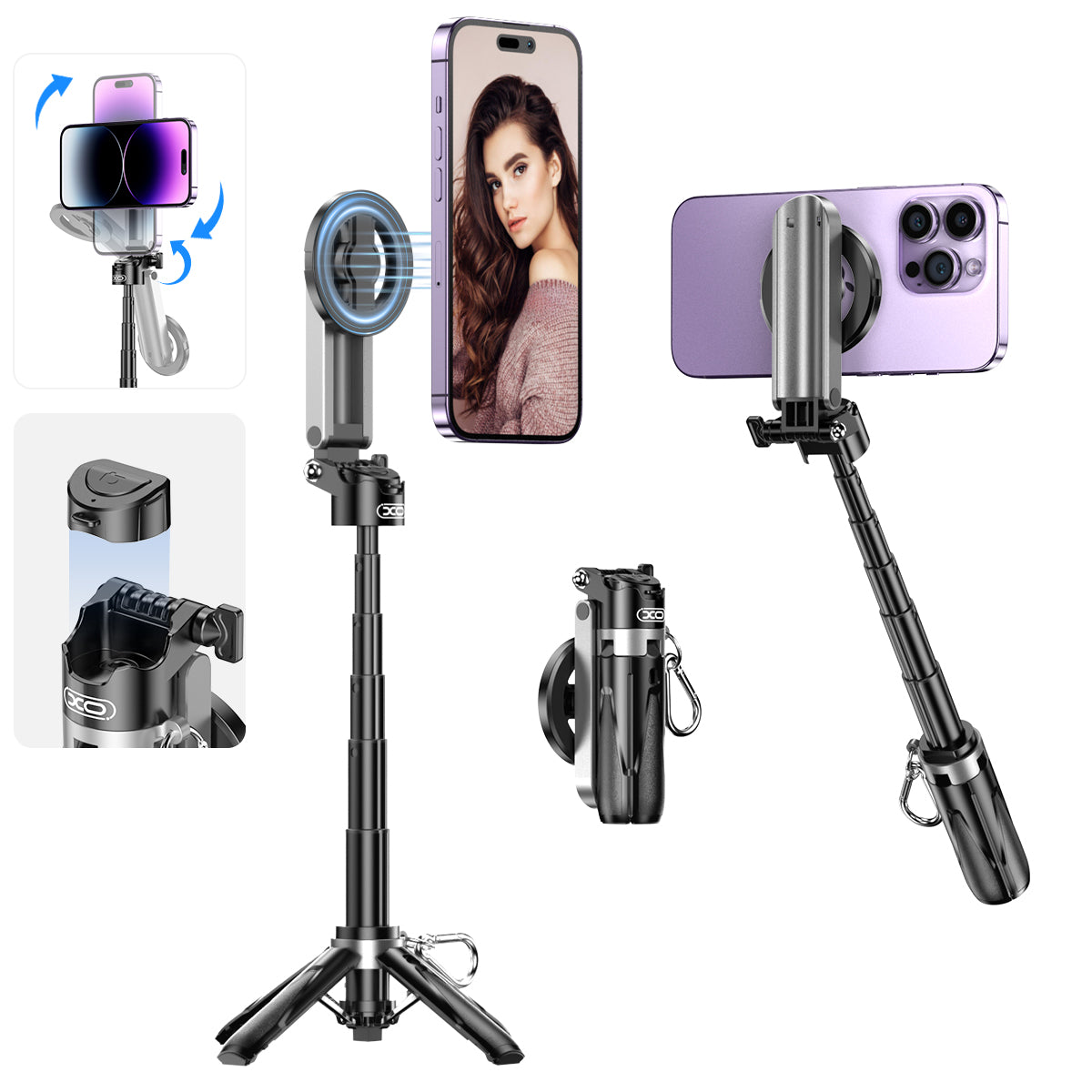 XO SS22 4-in-1 Μαγνητικό Πολυλειτουργικό Bluetooth Selfie Stick