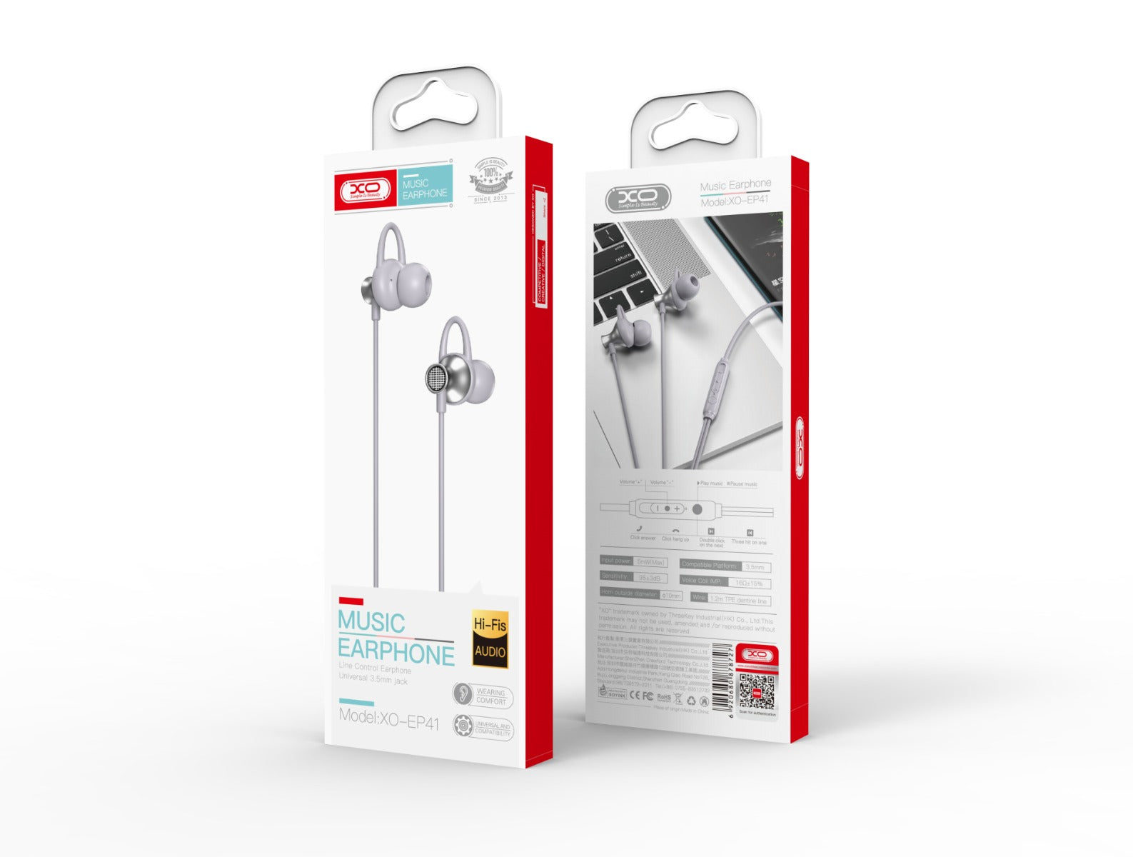 XO EP41 Ακουστικά Handsfree 3.5mm In-ear 1.2m Γκρι