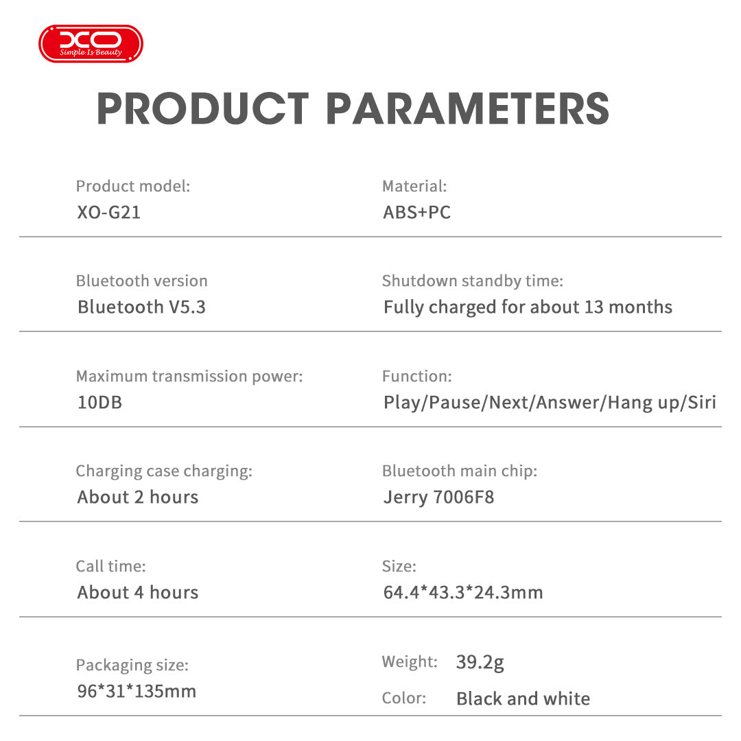 XO G21 Ασύρματα Ακουστικά Bluetooth Dual-Mic ANC+ENC TWS