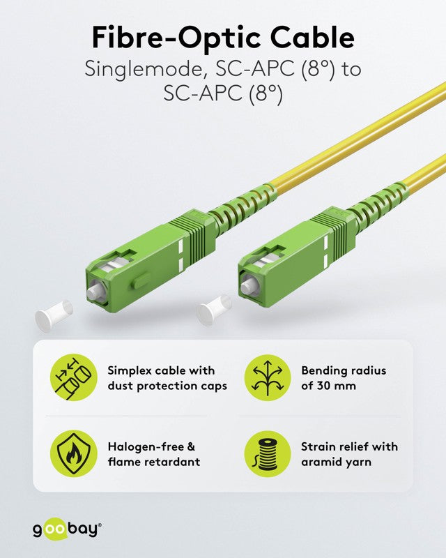 Goobay Καλώδιο Οπτικής FTTH Ίνας Μονής Λειτουργίας OS2 Κίτρινο 20 m