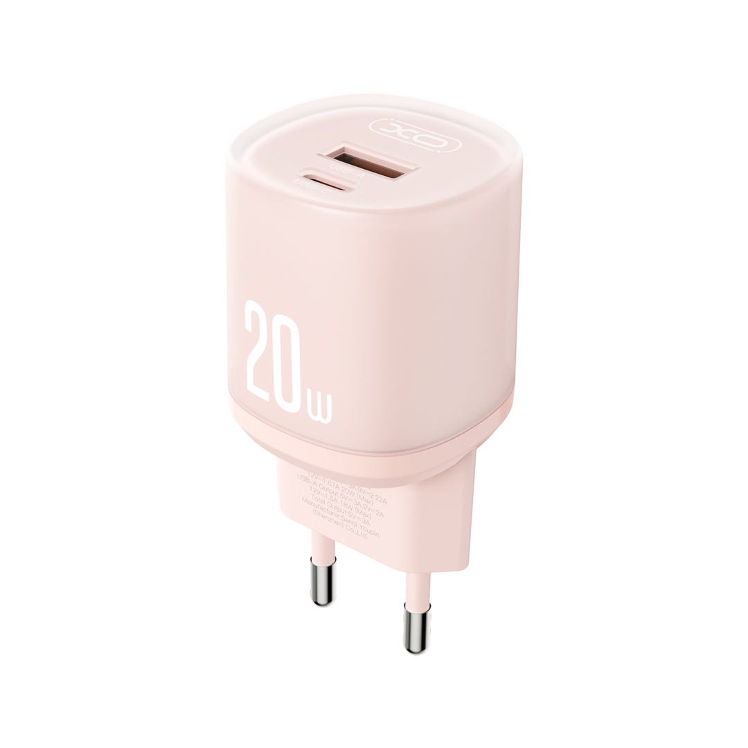 XO L144(EU) Φορτιστής PD20W 1USB-A+1USB-C Ροζ