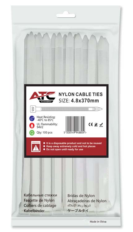 ATC Δεματικά 4.8x370mm Νάιλον Μαύρα 100τμχ Σακουλάκι