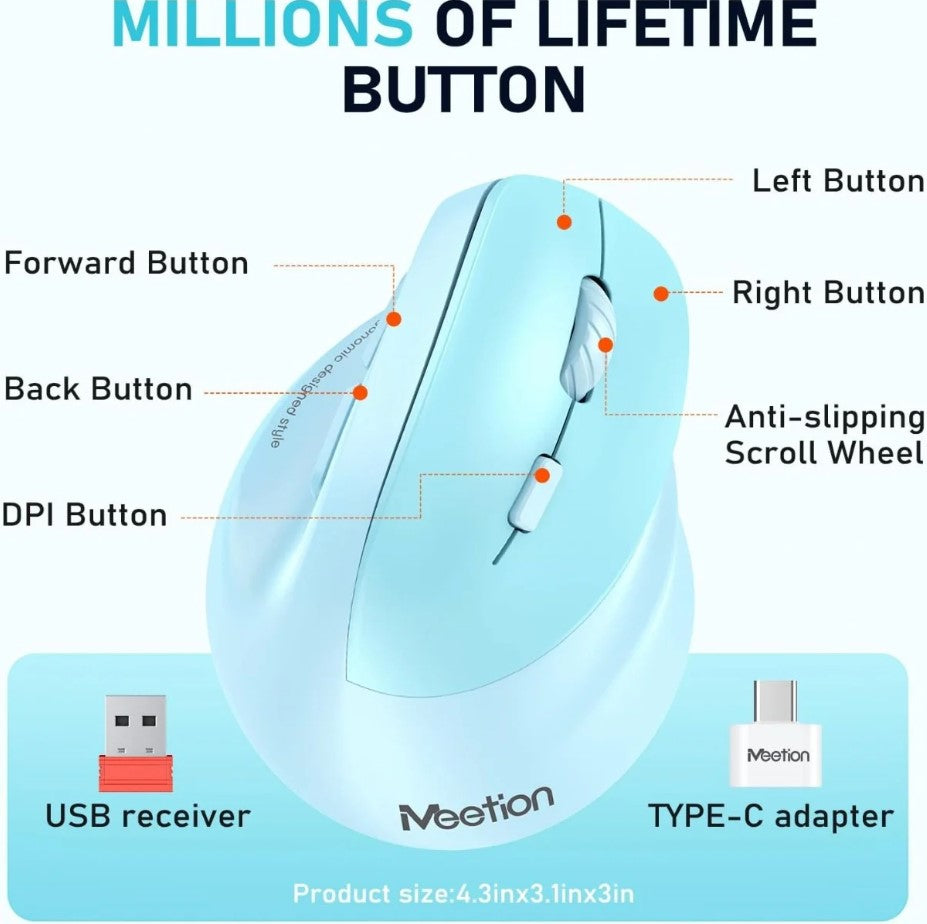 Meetion MT-BTM010R Wireless Mouse Right Ergonomic Blue