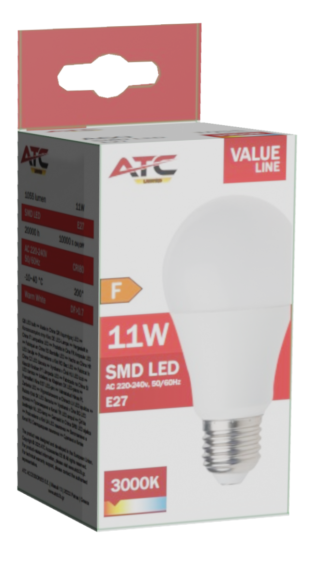 ATC SMD Λαμπτήρας LED A60 230V 11W/1055LM E27 3000K