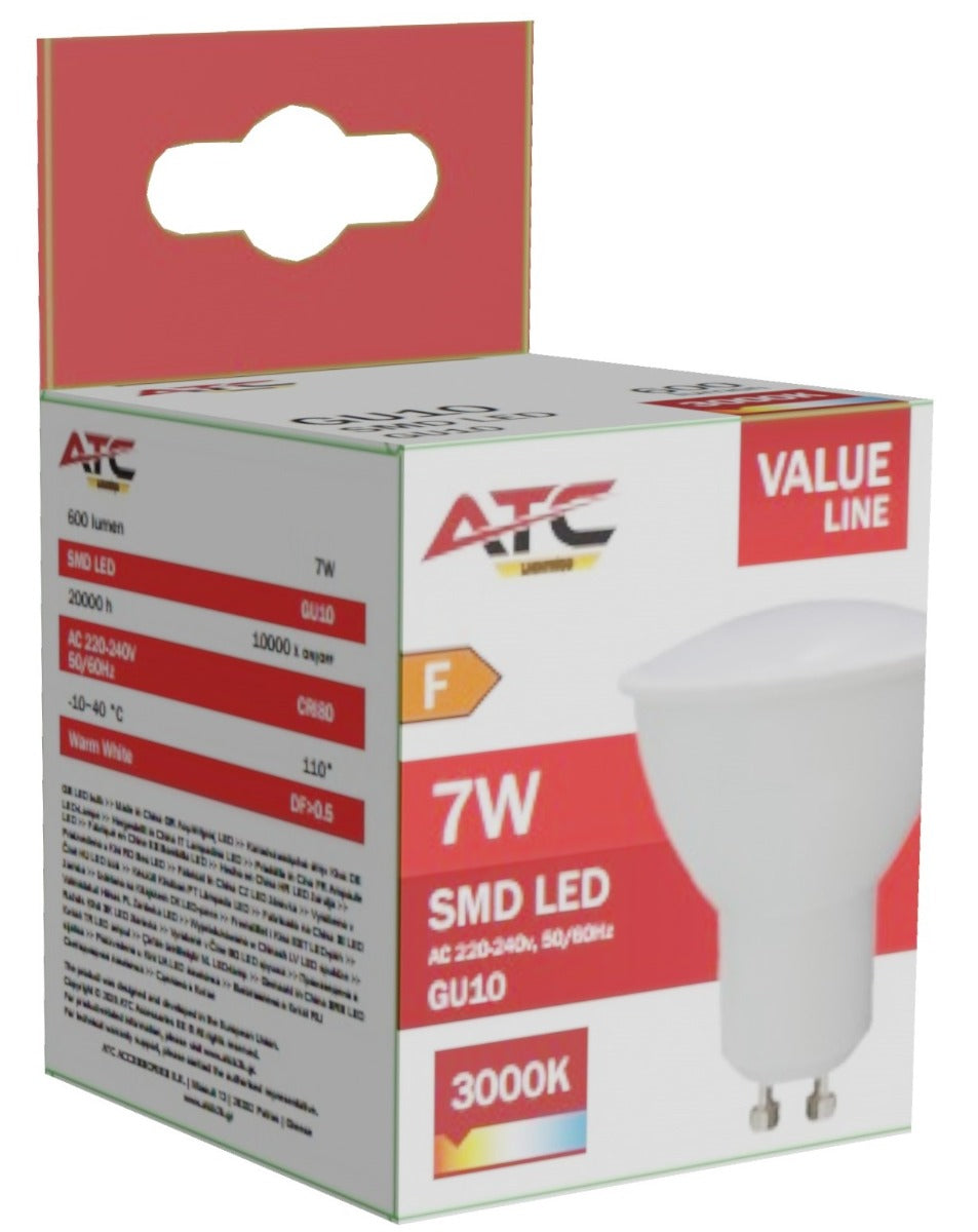 ATC SMD Λαμπτήρας LED Spot GU10 230V 7W/600LM 110° 3000K