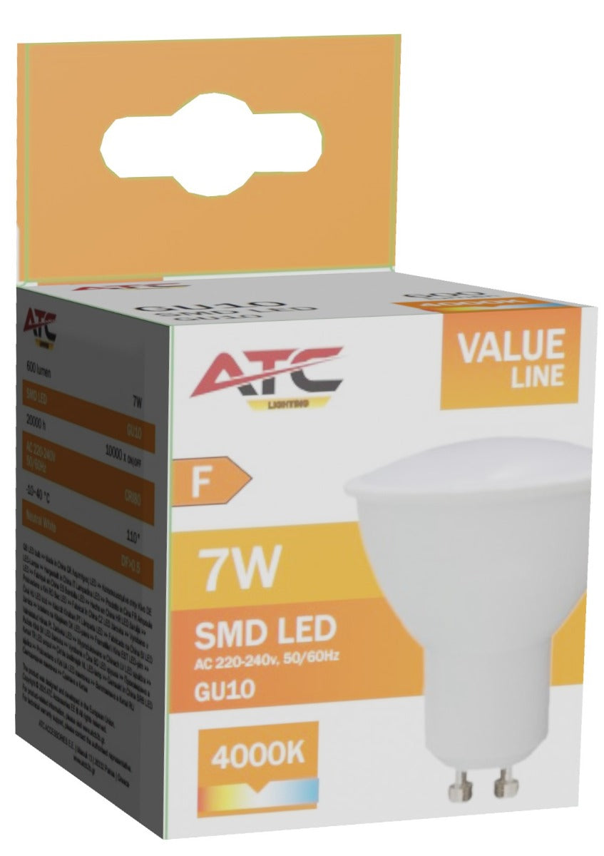 ATC SMD Λαμπτήρας LED Spot GU10 230V 7W/600LM 110° 4000K