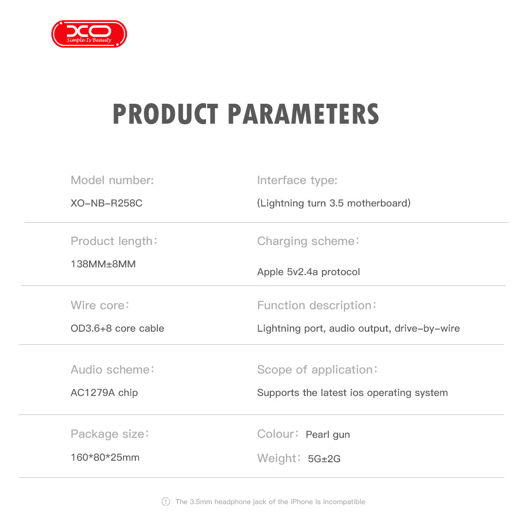 XO NBR258C Αντάπτορας Lightning σε 3.5mm