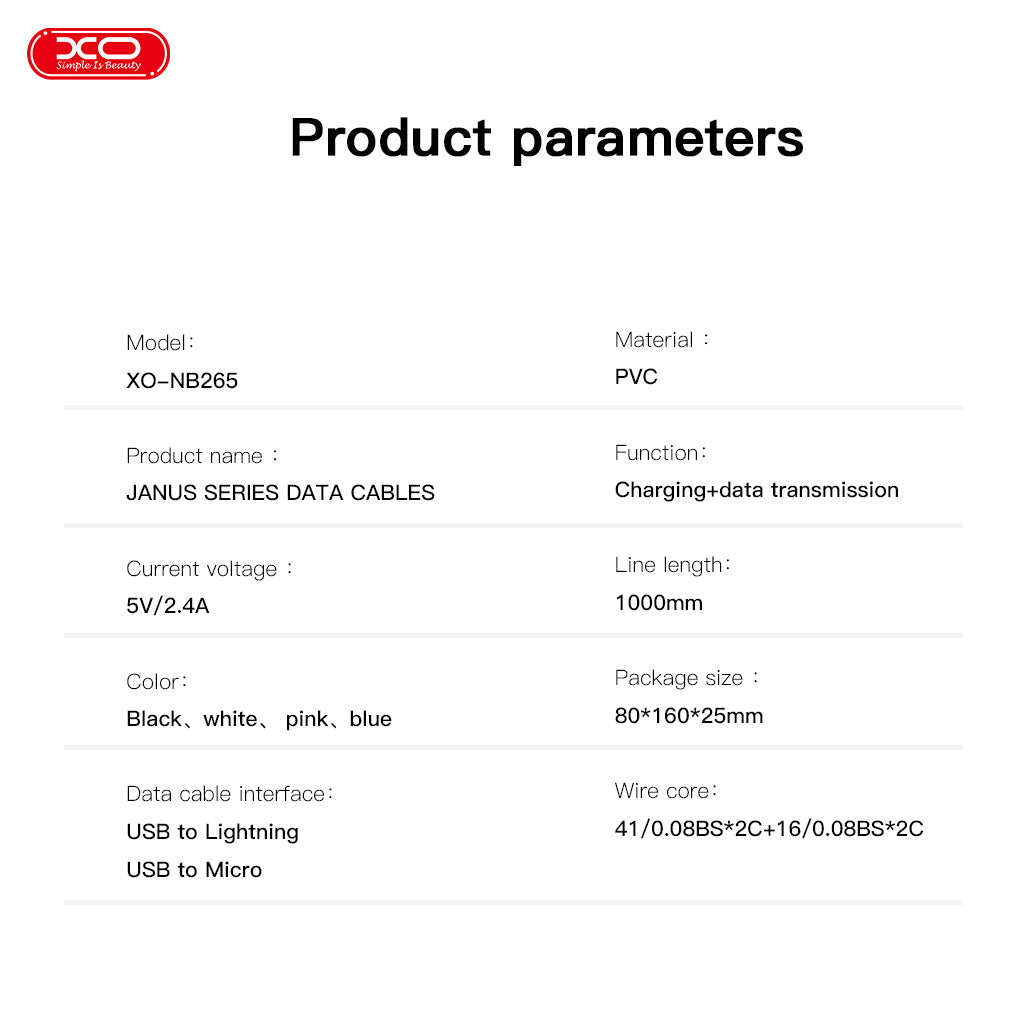 XO NB265 Μινιμαλιστικό Καλώδιο Lightning Λευκό