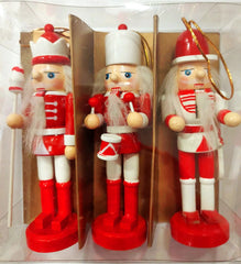 Nutcracker Christmas Set Wooden Hanging Ornaments 12 cm 3pcs Red