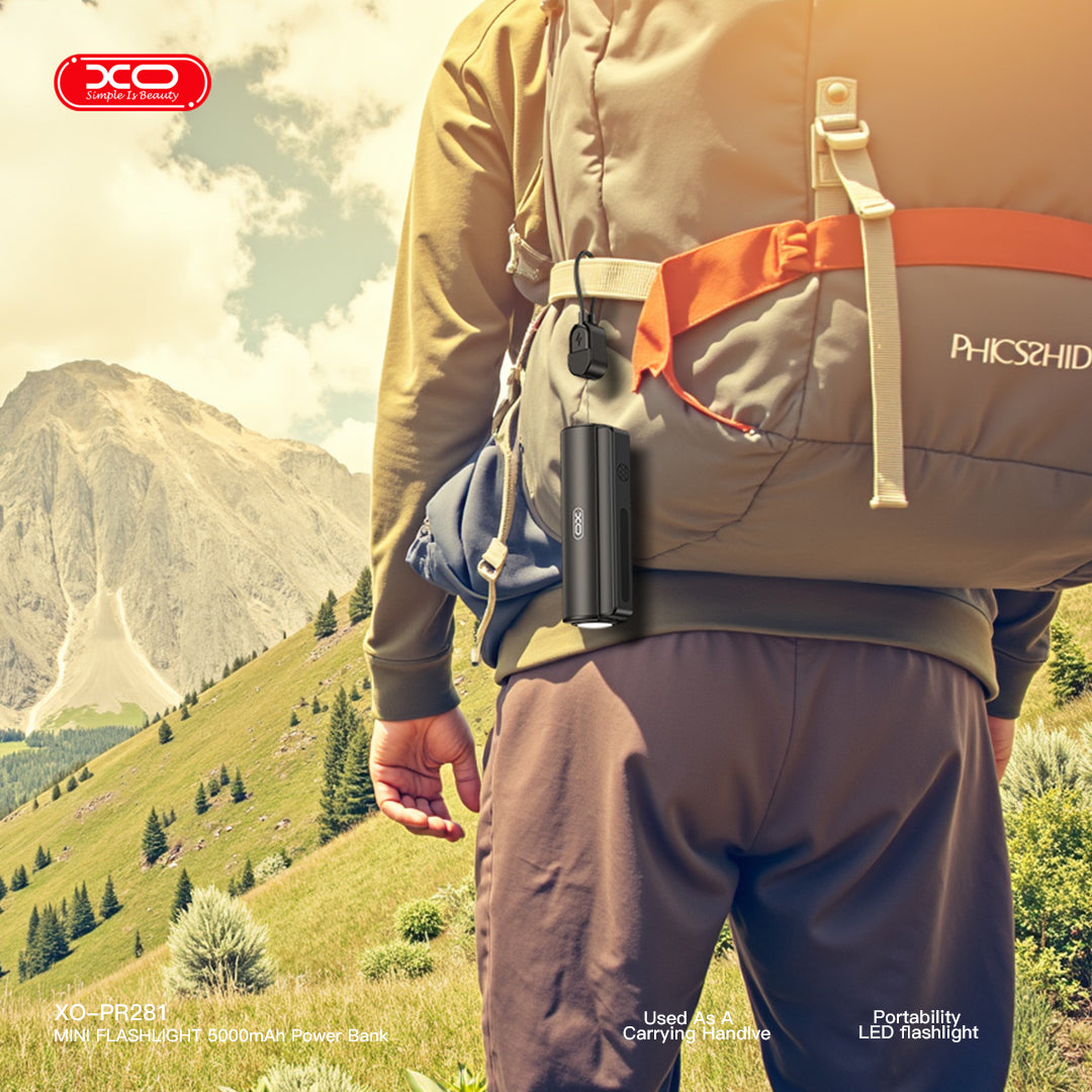 XO PR281 Mini Powerbank 5000mAh με Ενσωματωμένο Φακό και Καλώδιο Φόρτισης Type-C