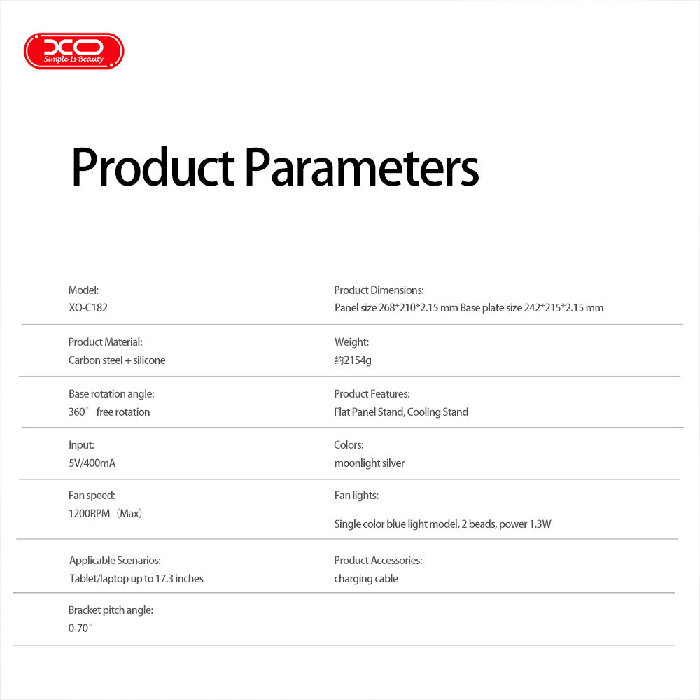 XO C182 Μεταλλική Αναδιπλούμενη Βάση Laptop με Ανεμιστήρα