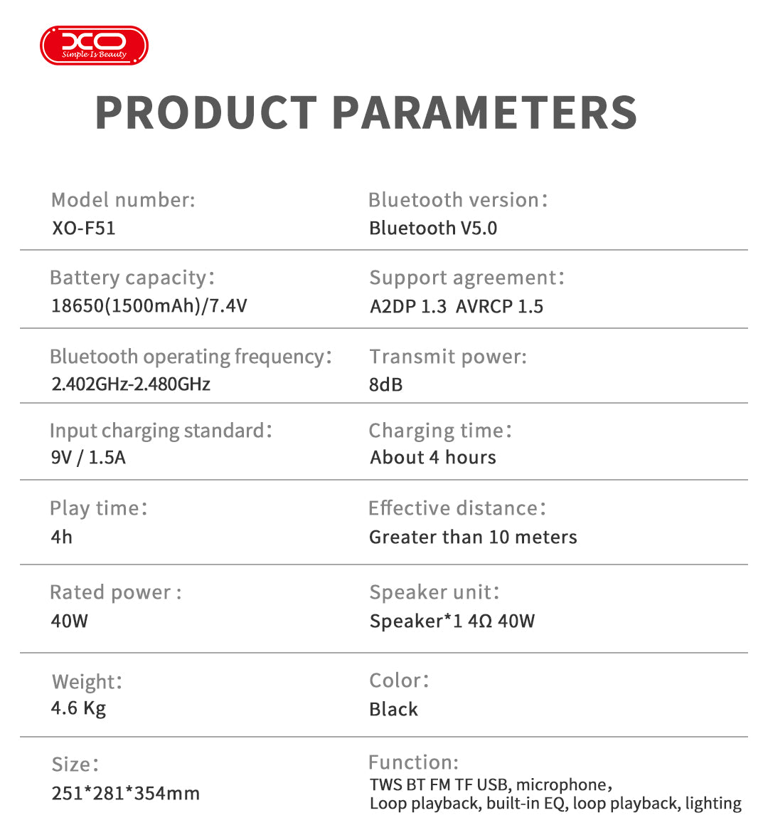 XO F53 Xingmu Ηχείο Speaker 8 ιντσών RGB Bluetooth 40W