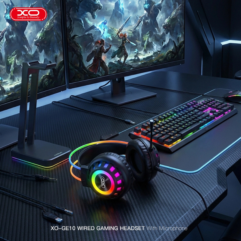 XO GE10 Gaming Ενσύρματα Ακουστικά RGB με Μικρόφωνο Μαύρα