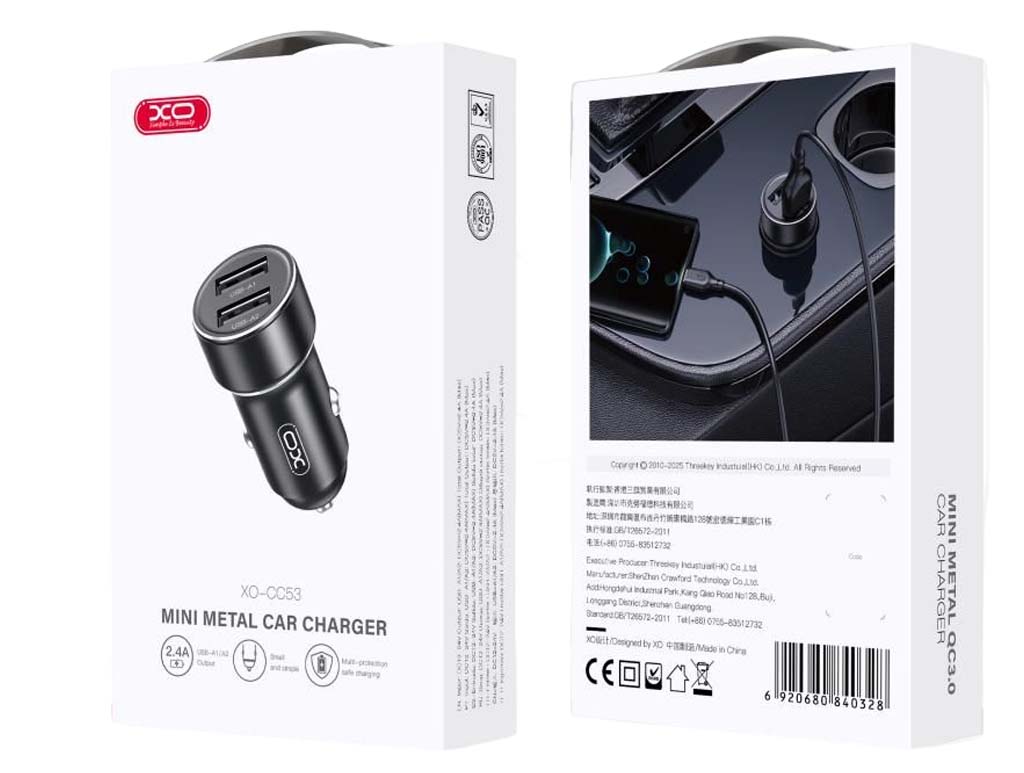 XO CC53 Διπλός Φορτιστής Αυτοκινήτου USB 12W