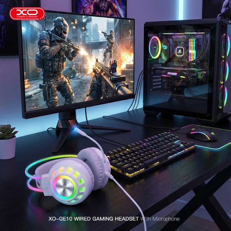 XO GE10 Gaming Ενσύρματα Ακουστικά RGB με Μικρόφωνο Λευκά
