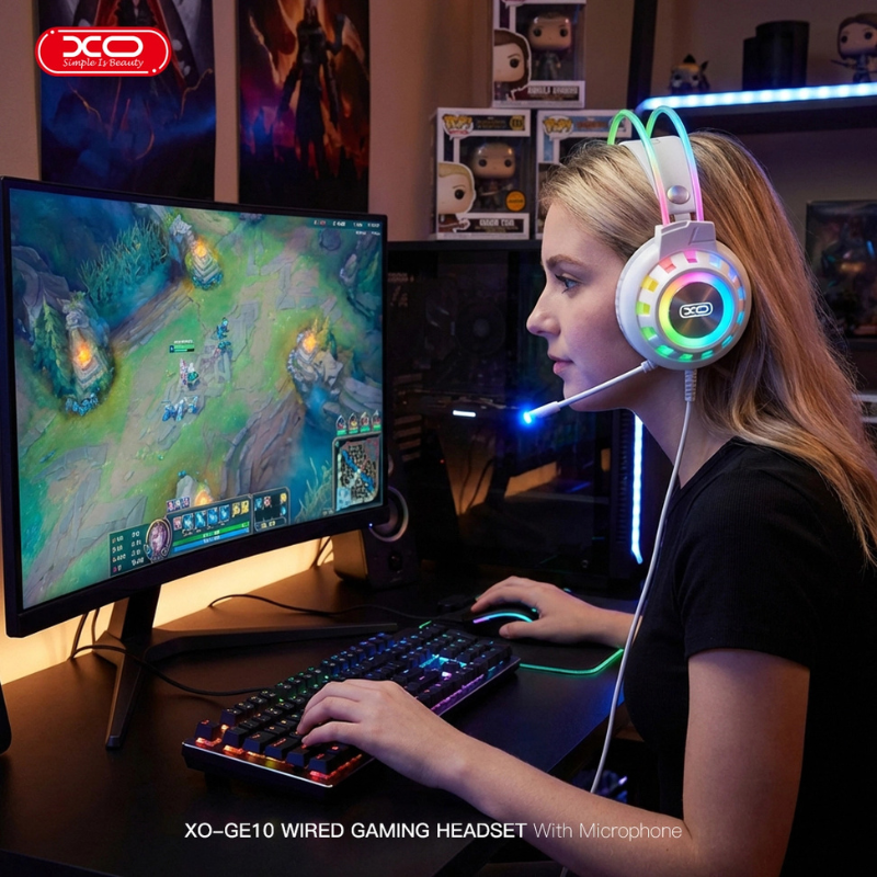 XO GE10 Gaming Ενσύρματα Ακουστικά RGB με Μικρόφωνο Λευκά