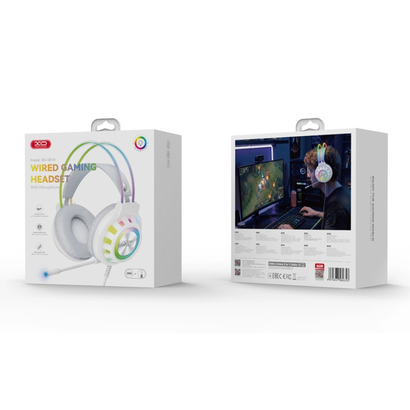 XO GE10 Gaming Ενσύρματα Ακουστικά RGB με Μικρόφωνο Λευκά