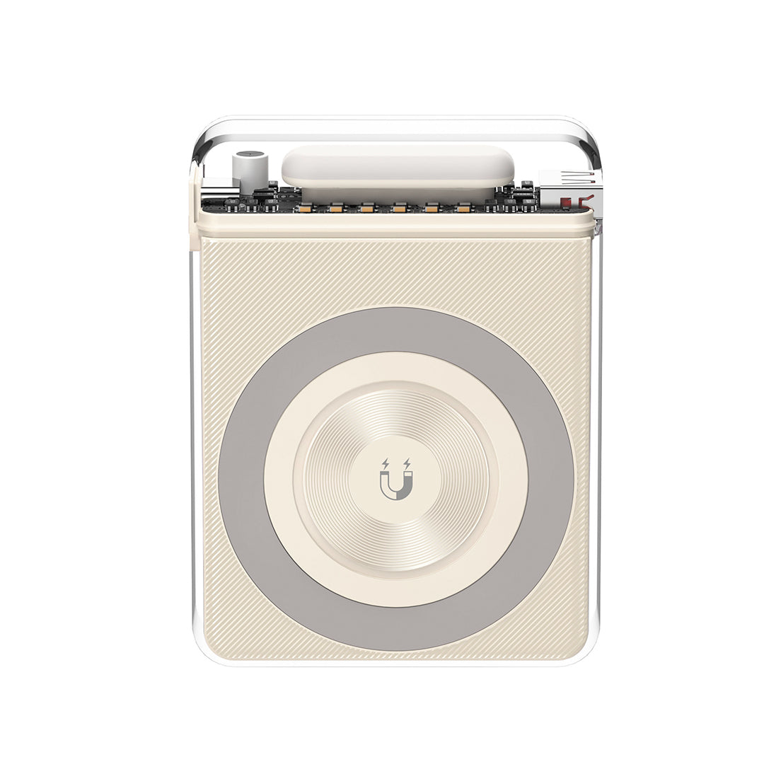 XO PR226 Mini Μαγνητικό Power Bank Γρήγορης Φόρτισης με Διαφάνεια και Φωτεινή Ένδειξη 10000mAh (Μπεζ)