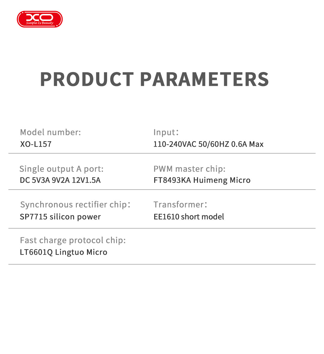 XO L157(EU) Φορτιστής QC3.0 18W με Καλώδιο Micro Λευκό