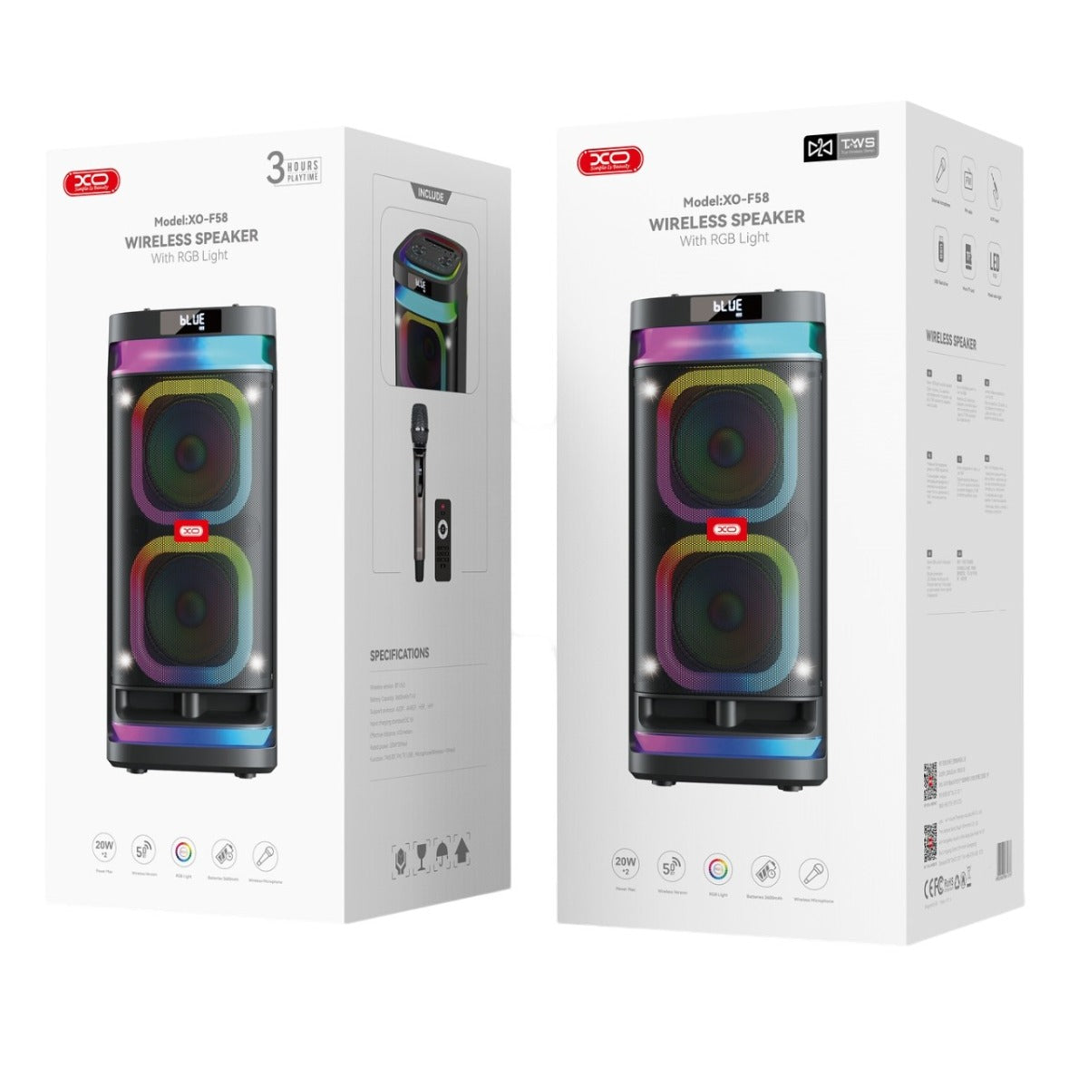 XO F58 Bluetooth Ηχείο Shine Διπλό 6-inch Woofer RGB 40W