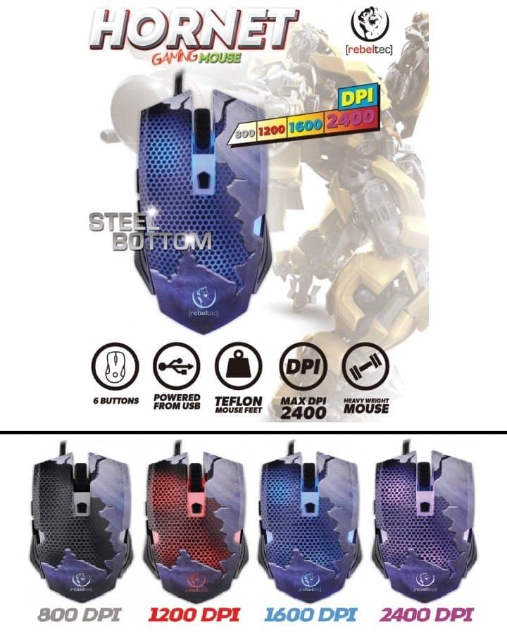 Rebeltec Hornet Ποντίκι Gaming με Κουμπία & 4 Χρώματα USB