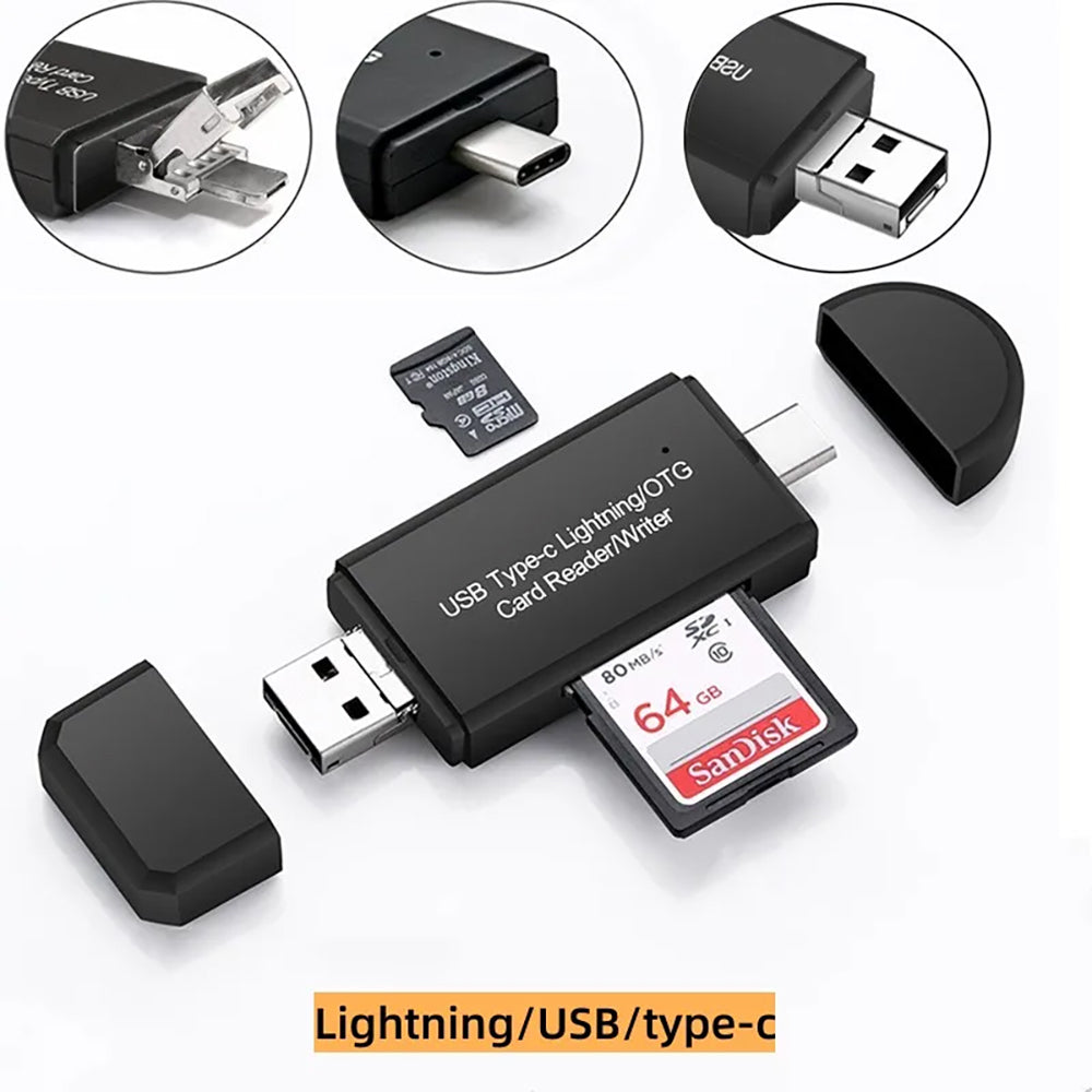 Card Reader 4 σε 1 Micro+2.0 A & Type C & Lightning