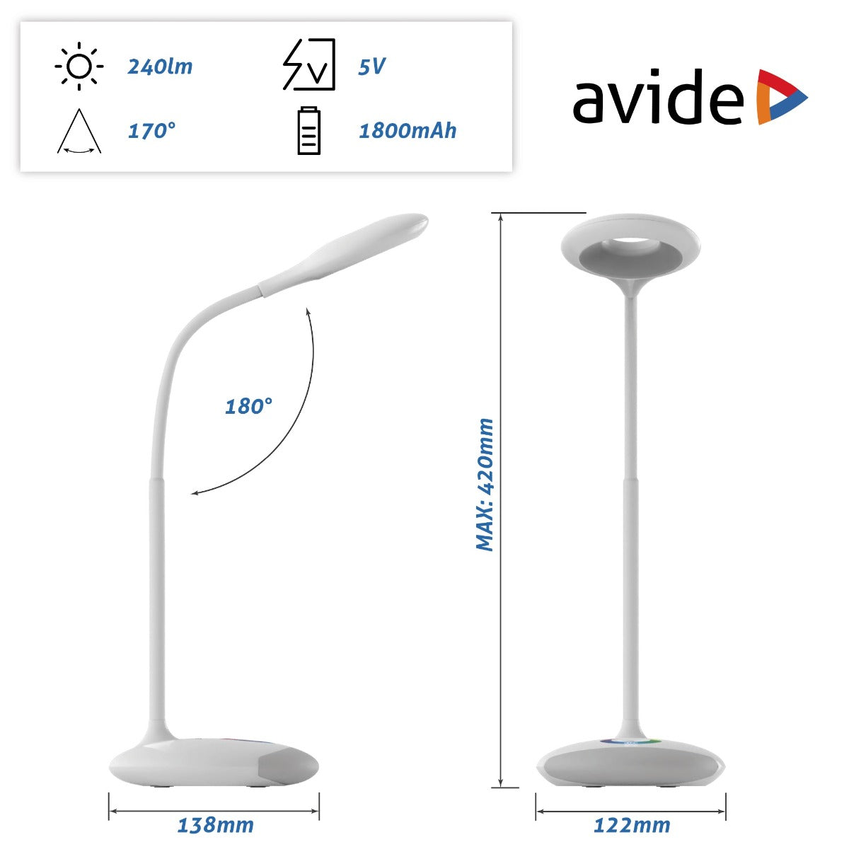 Avide LED Φωτιστικό Γραφείου RGB Λευκό 4W