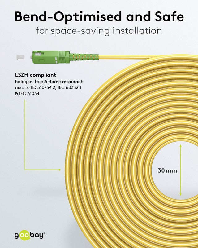 Goobay Καλώδιο Οπτικής FTTH Ίνας Μονής Λειτουργίας OS2 Κίτρινο 20 m