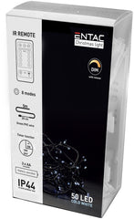 Entac Christmas Lights IP44 50 LED Cold 5m with Remote Control (3xAA Not Included)