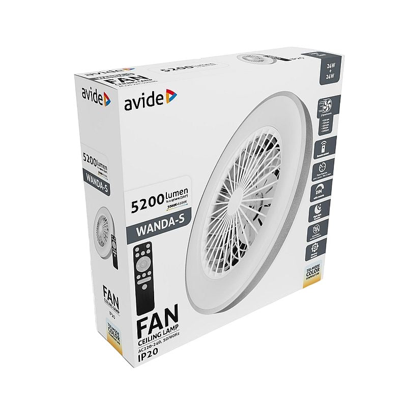 Avide Wanda Φωτιστικό - Ανεμιστήρας 2x24W+15W κινητήρας με IR τηλεχειριστήριο Ασημί
