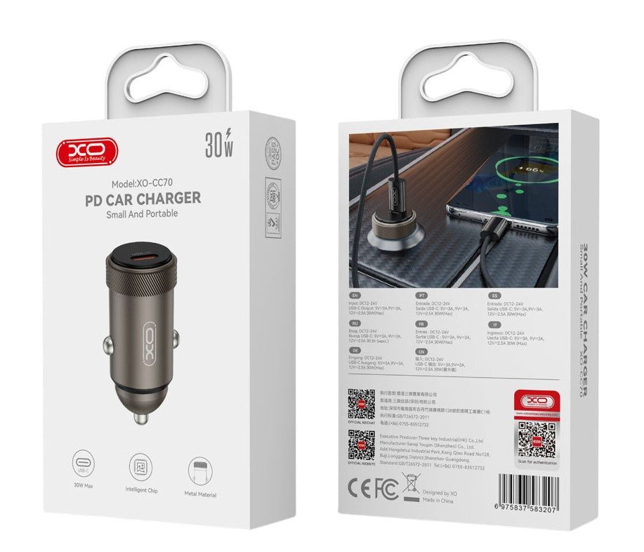 XO CC70 Μίνι Φορτιστής Αυτοκινήτου Μονός PD30W