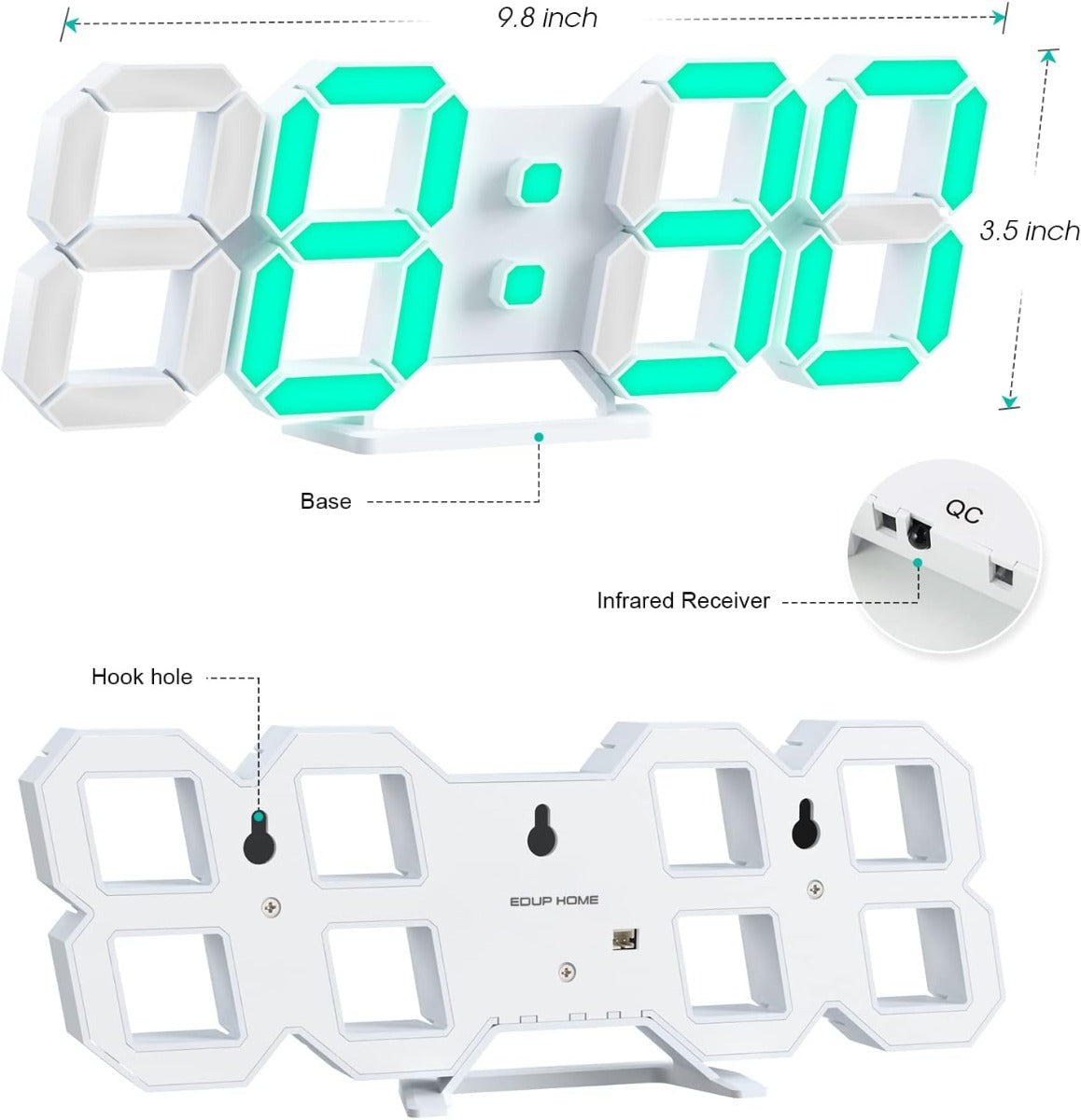 Digital Wall Clock EDUP EH-LED1319 3D LED 9.5 with Remote Control