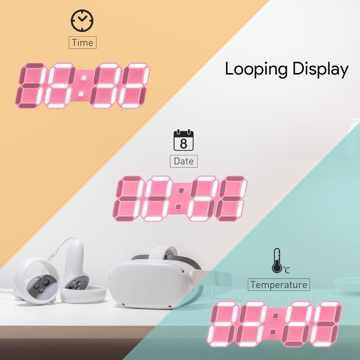 EDUP EH-LEDNI-B-1 3D LED Wall Clock 5.2" Mini Pink