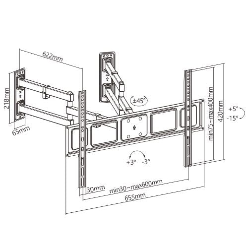 Brateck Βάση Τηλεόρασης για Γωνία/Κολώνα LPA63-466C 32" - 70"