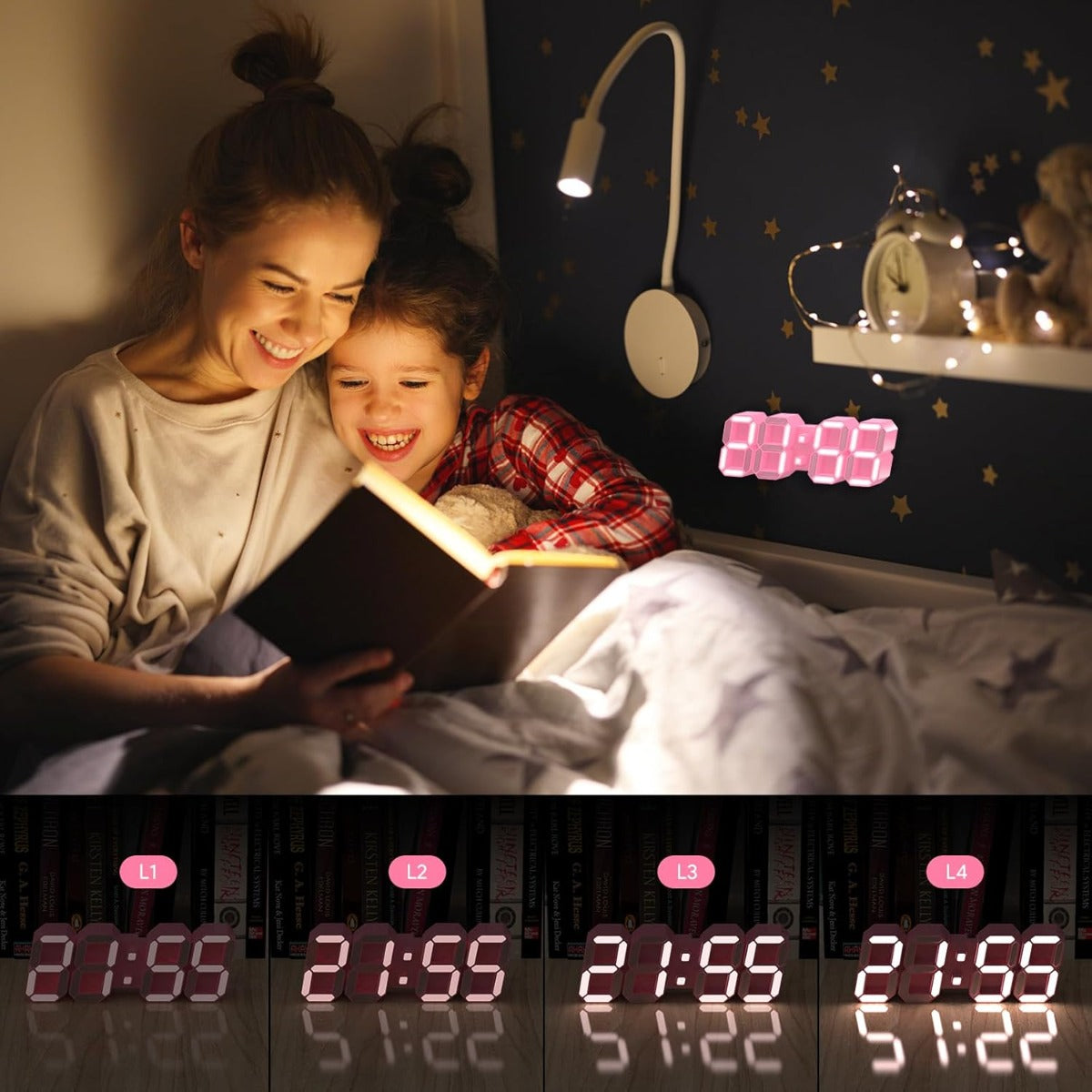 EDUP EH-LEDNI-B-1 3D LED Wall Clock 5.2" Mini Pink