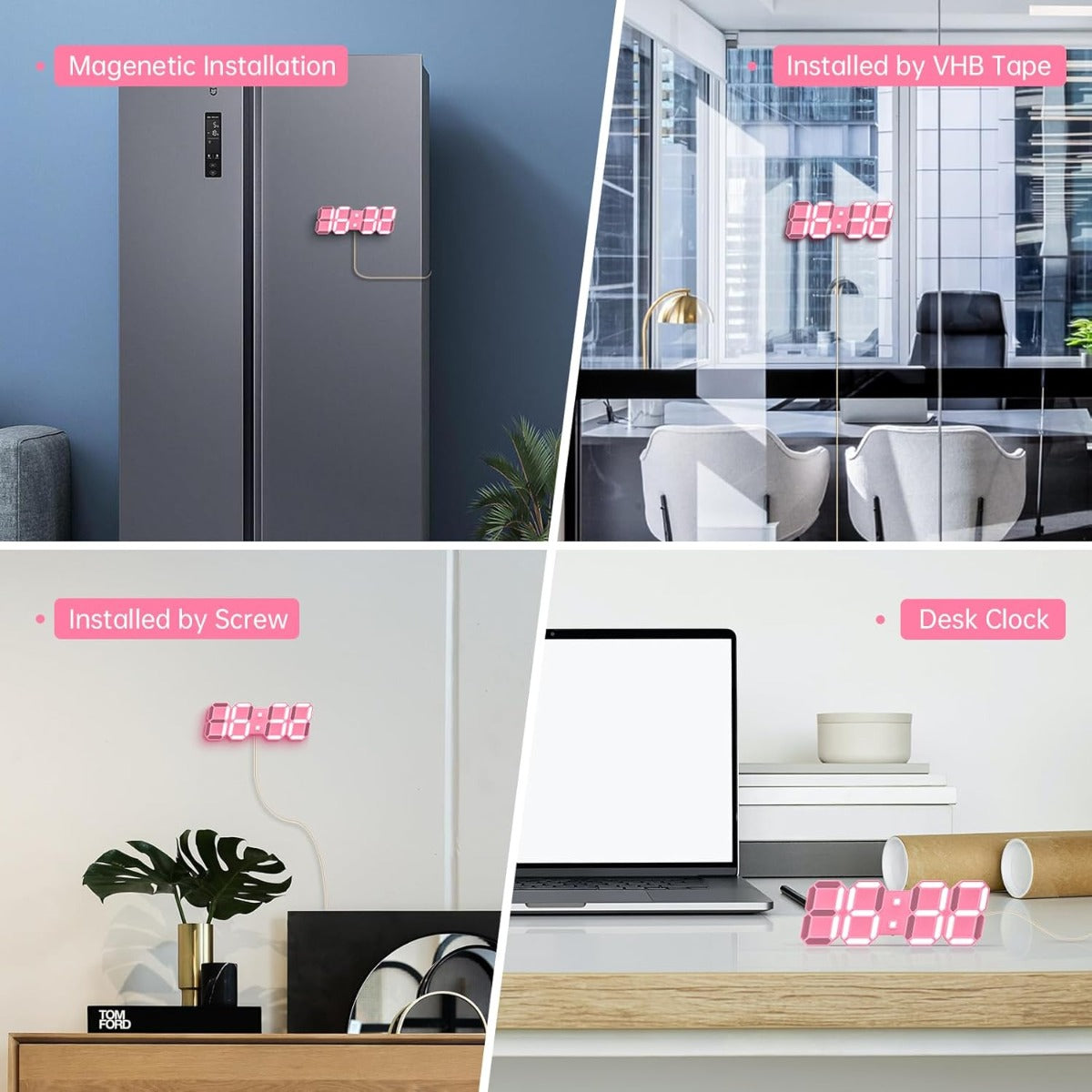 EDUP EH-LEDNI-B-1 3D LED Wall Clock 5.2" Mini Pink