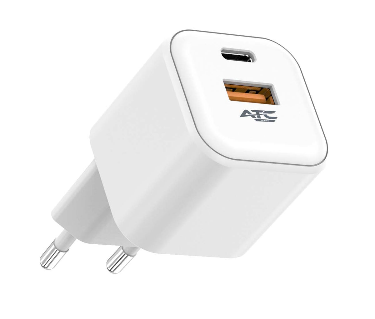 ATC-CHF15 Φορτιστής GaN Ταχείας Φόρτισης με 2 Θύρες USB-A & Type-C 20W
