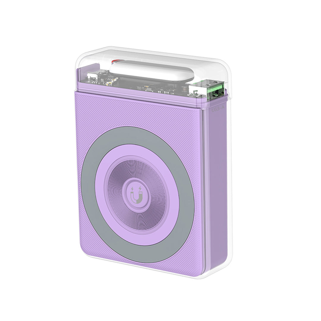 XO PR226 Mini Μαγνητικό Power Bank Γρήγορης Φόρτισης με Διαφάνεια και Φωτεινή Ένδειξη 10000mAh (Μωβ)
