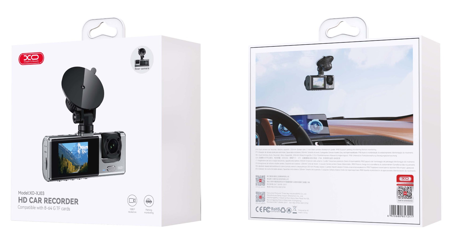 XO XJ03 Front and Rear Dual Video Camera 1080 HD