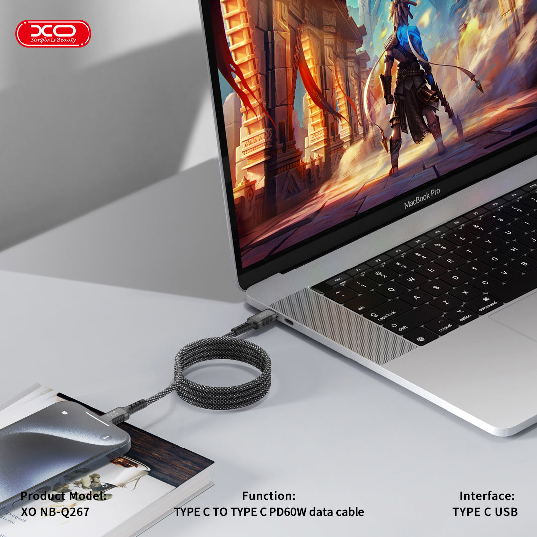 XO NB-Q267 Μαγνητικό Καλώδιο Δεδομένων Type-C σε Type-C 60W 1M