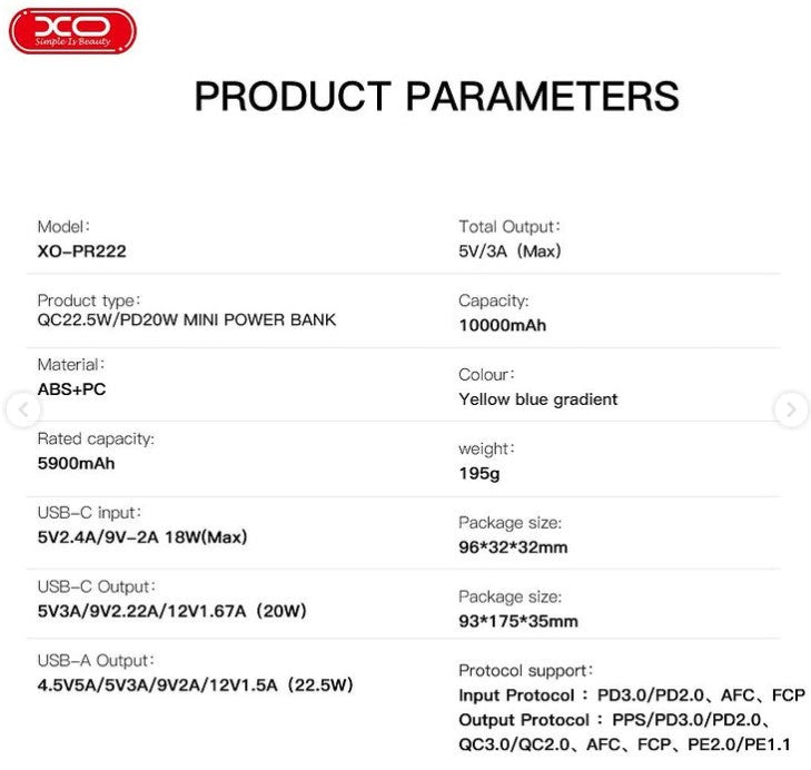 XO PR222 Powerbank 10000mAh